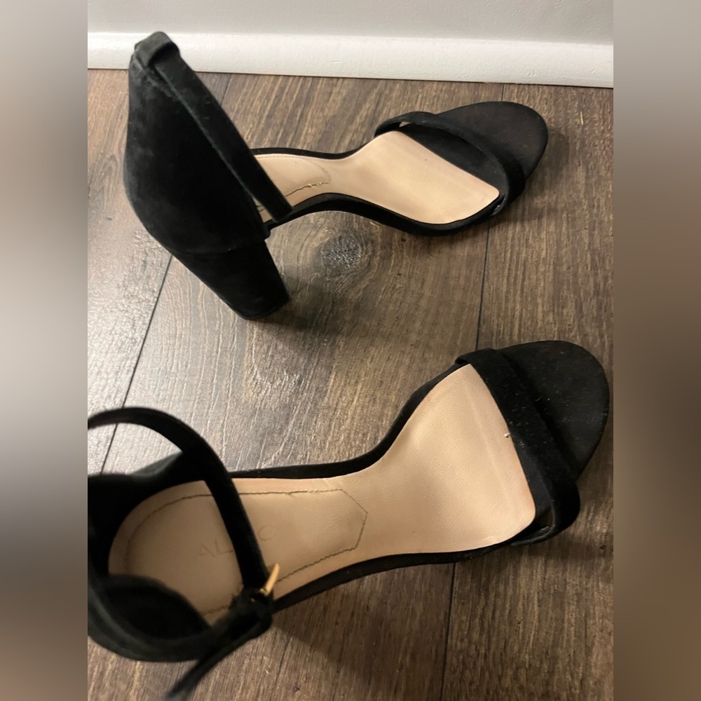 ALDO Black Suede Chunky Heel Ankle Strap Women’s Size 8 - Picture 7 of 9